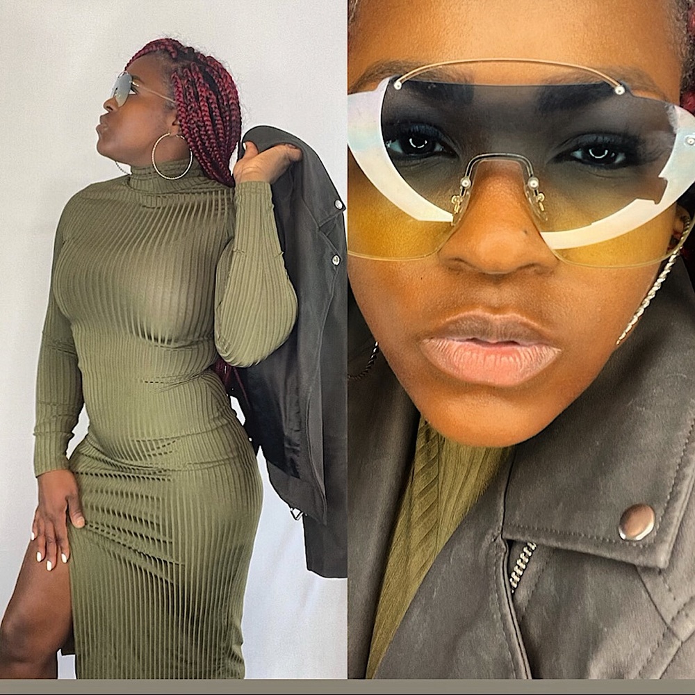 Olive turtleneck dress